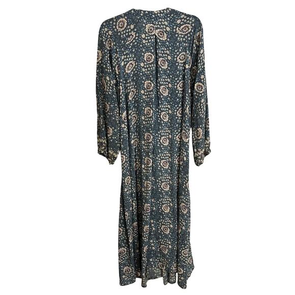 Natalie Martin Dress Womens Large Blue Floral Fiore Maxi V-Neck Rayon - Picture 2 of 5